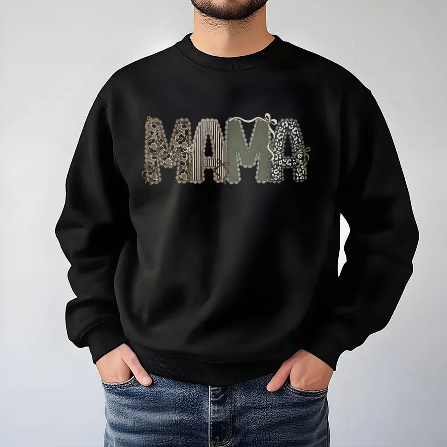Mama Camo Sweatshirt | Mixed Pattern Leopard Print & Bow Detail | Premium Cotton-Blend Sweatshirt | Gift for Country Mom