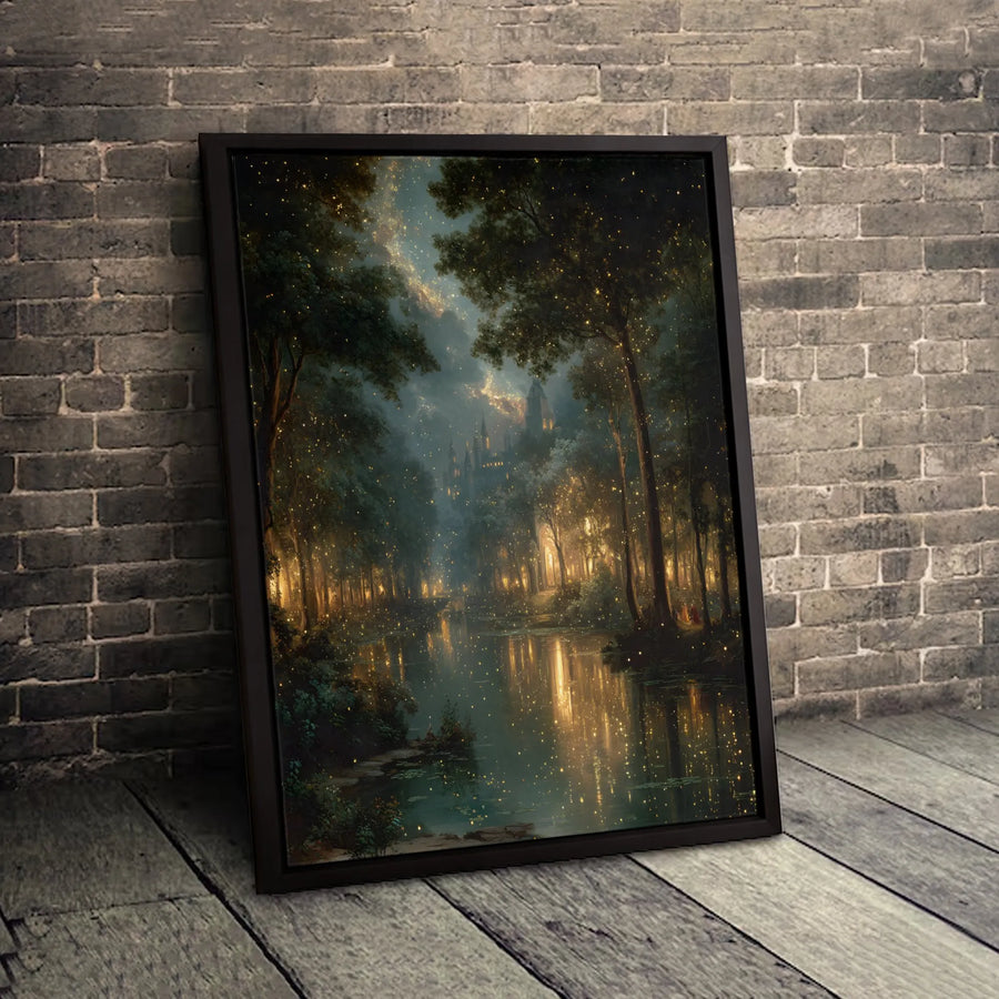 Enchanted Forest Canvas Print | Magical Castle at Night Wall Art | Premium Gallery Wrapped 1.25" Profile | Fantasy Landscape Home Decor Gift