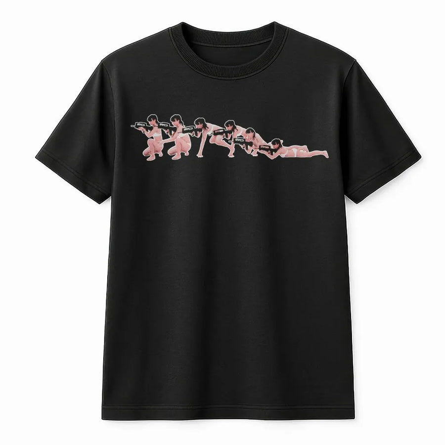 Tactical Anime Girl T-Shirt | Sequential Action Pose Graphic | 100% Premium Cotton Tee | Edgy Gift for Gamers and Otaku