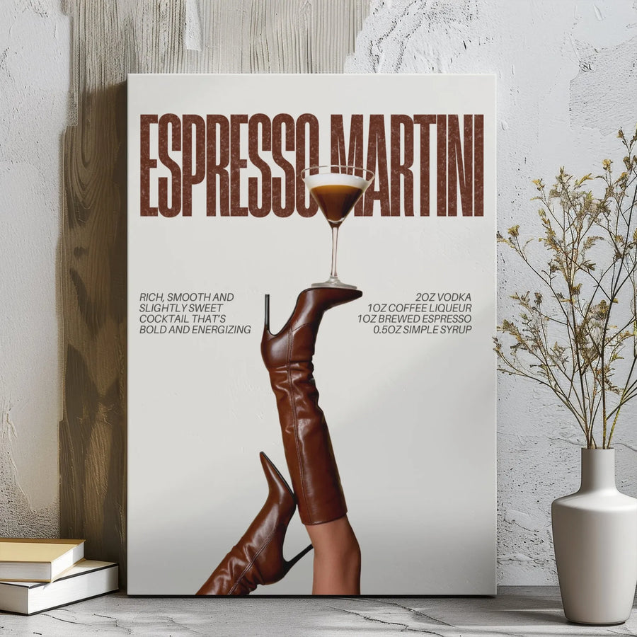 Espresso Martini Recipe Wall Art | Fashion Aesthetic Cocktail Print | Gallery Wrapped Canvas | Premium Kitchen & Bar Decor Gift