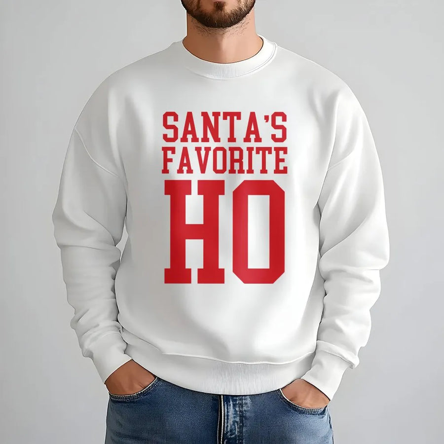 Santas Favorite Ho Sweatshirt | Funny Christmas Party Graphic | Soft Cotton Blend Crewneck | Naughty Holiday Gift for Women