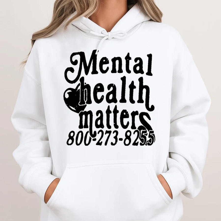 Mental Health Matters Hoodie | Retro Font Awareness Graphic | Premium Cotton Blend | Unisex Inspirational Gift for Men & Women
