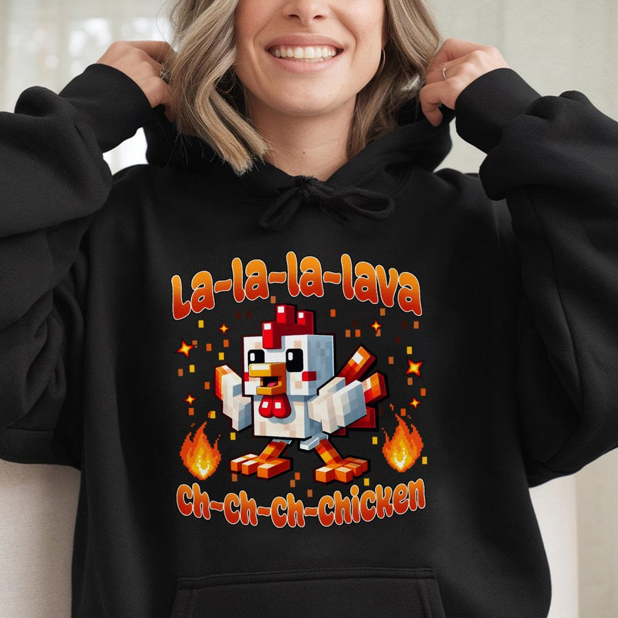 Lava Chicken Hoodie | Pixel Art Gamer Graphic Print | Premium Cotton Blend Sweatshirt | Funny Gift For Kids And Teens Gamer