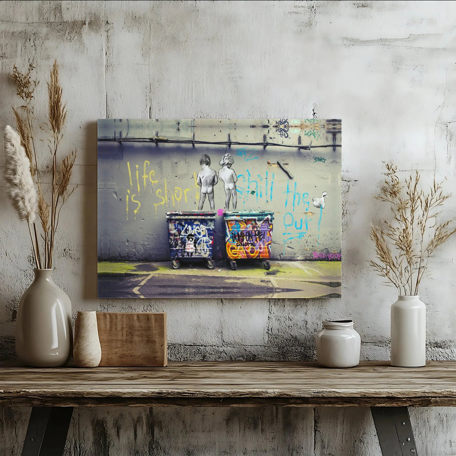 Life Is Short Chill Out Canvas Wall Art | Urban Street Graffiti Style | Premium Gallery Wrap Print | Edgy Modern Home Office Decor Gift
