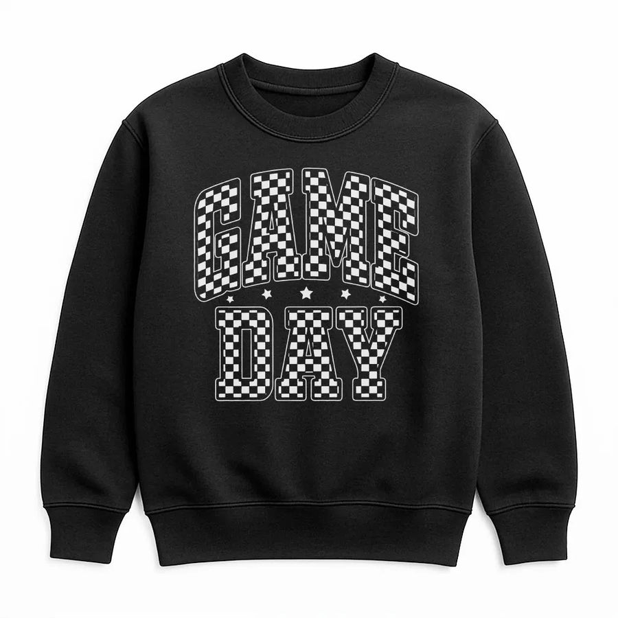 Checkered Game Day Sweatshirt | Sports Mom Aesthetic Graphic | Cotton Blend Premium Crewneck | Casual Fan Apparel Gift For Her