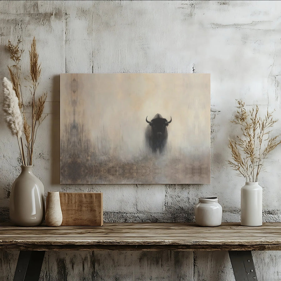 Misty Bison Canvas Wall Art | Abstract Wildlife Painting Print | Premium Gallery-Quality Framed or Unframed | Modern Farmhouse Home Decor