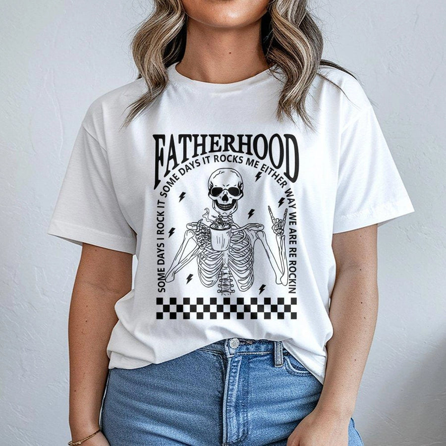 Fatherhood T-Shirt | Funny Skeleton Coffee Design | 100% Cotton Premium Tee | Unique Gift for Dad Husband First Time Dad