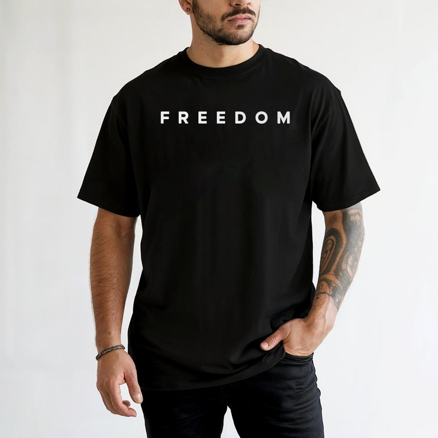 Freedom Graphic T-Shirt | Minimalist Typography Print | 100% Cotton Premium Tee | Unisex Everyday Casual Gift for Patriots