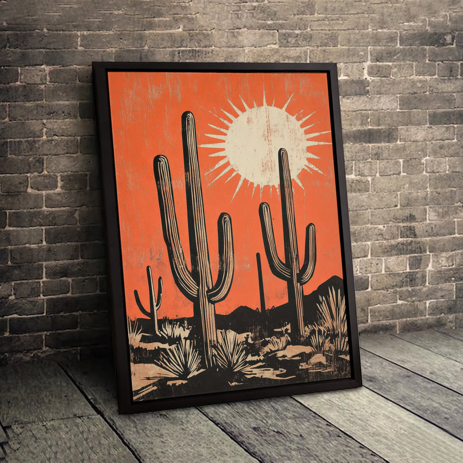 Southwestern Desert Canvas Wall Art | Mid-Century Modern Saguaro Cactus Print | 1.25-Inch Premium Gallery Wrap | Boho Home Decor Gift