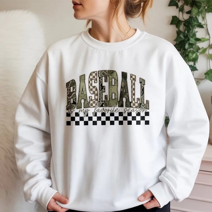 Baseball Mama Sweatshirt | 'My Favorite Season' Camo Graphic Sweatshirt | Soft Cotton-Blend | Game Day Gift for Sports Mom