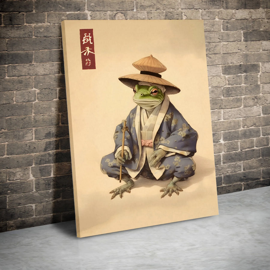 Japanese Samurai Frog Canvas Print | Vintage Style Warrior Toad Wall Art | Premium Gallery-Wrapped 1.25" Profile | Unique Home Decor Gift