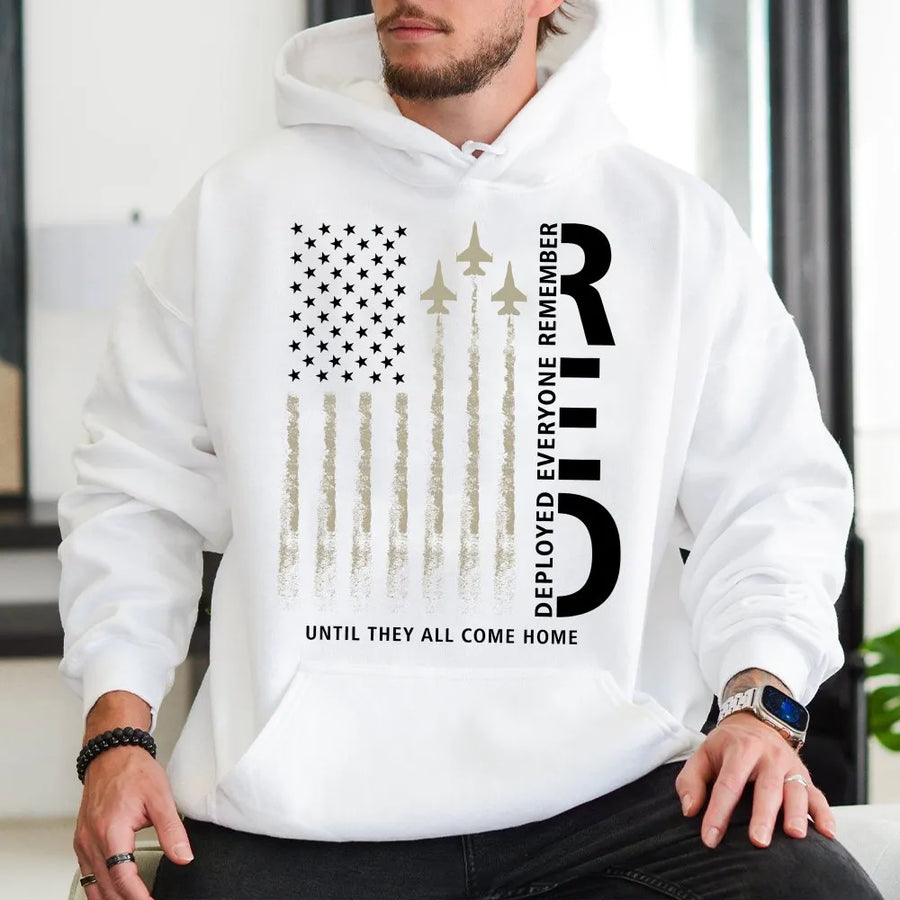 RED Friday Hoodie | Remember Everyone Deployed American Flag Jet Graphic | Premium Cotton | Patriotic Military Family Support Gift