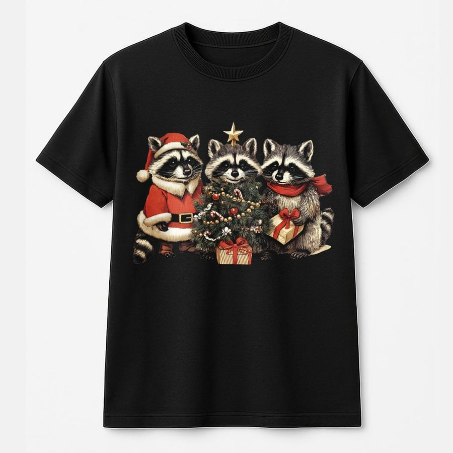 Raccoon Christmas T-Shirt | Cute Woodland Animal Graphic Tee | 100% Cotton Premium Quality | Festive Holiday Gift for Animal Lovers