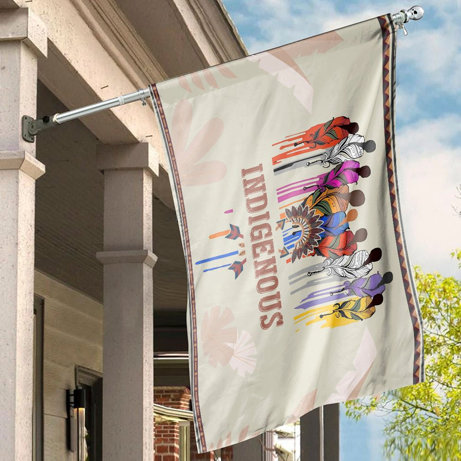 Indigenous People Flag | Tribal Feather Art Cultural Pride Decor | Durable Polyester | Outdoor Garden or Home Wall Banner Gift