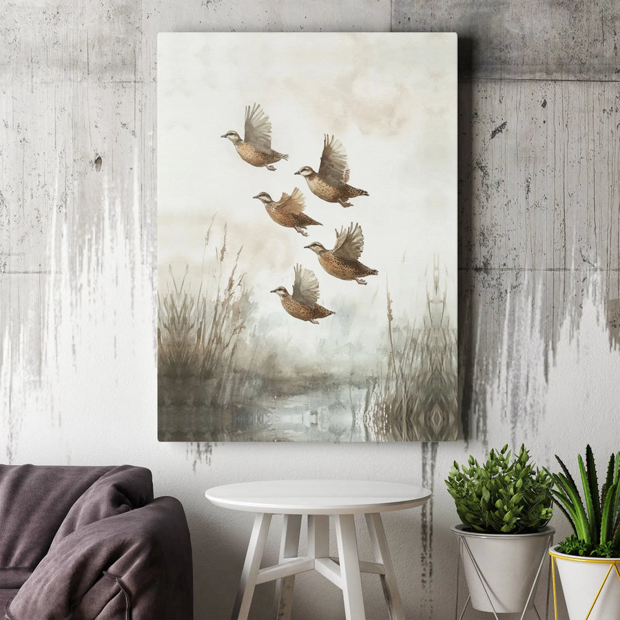 Flying Duck Canvas Wall Art | Watercolor Marsh Landscape Print | Premium Gallery Wrap 1.25" Frame | Wildlife Nature Decor Gift for Bird Lovers