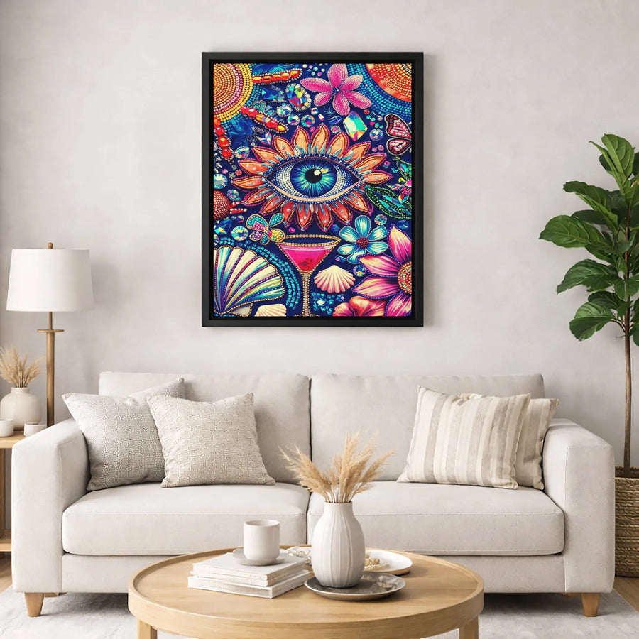 Bohemian Evil Eye Canvas Print | Psychedelic Jewel Floral Wall Art | Premium 1.25 Inch Gallery Wrap | Spiritual Home Decor Gift