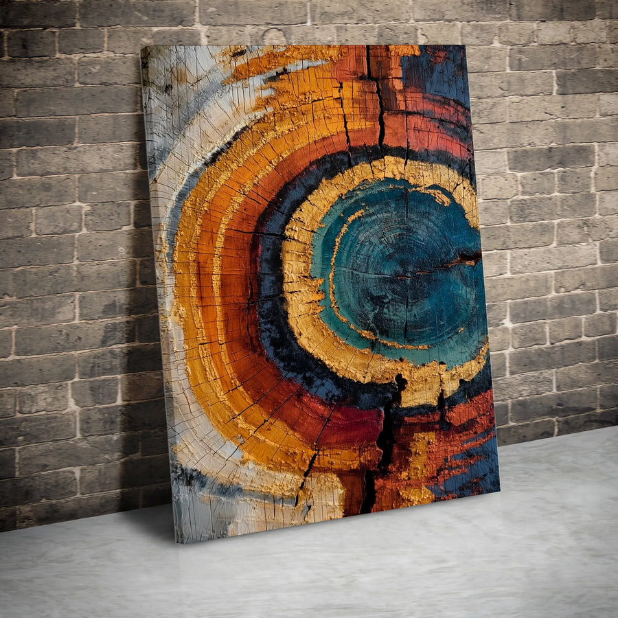 Abstract Tree Ring Wall Art | Vibrant Wood Slice Cross Section Print | Premium Gallery Wrapped Canvas | Modern Rustic Home Decor Gift