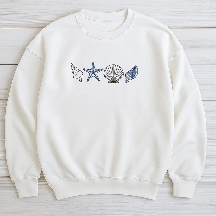 Seashell Sweatshirt | Minimalist Beach Shell Graphic | Cozy Cotton Blend Pullover | Gift for Ocean Lover