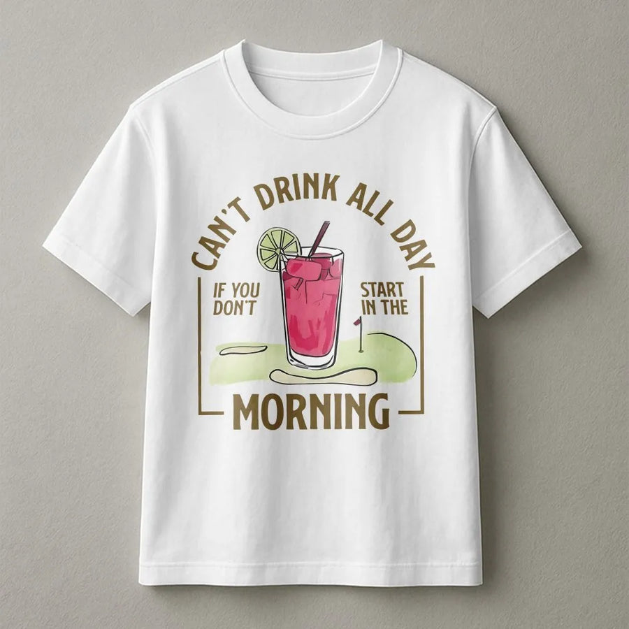 Funny Golf Drinking T-Shirt | Can't Drink All Day Graphic | Soft Cotton Blend Pullover | Gift for Golfer Dad Humor Top