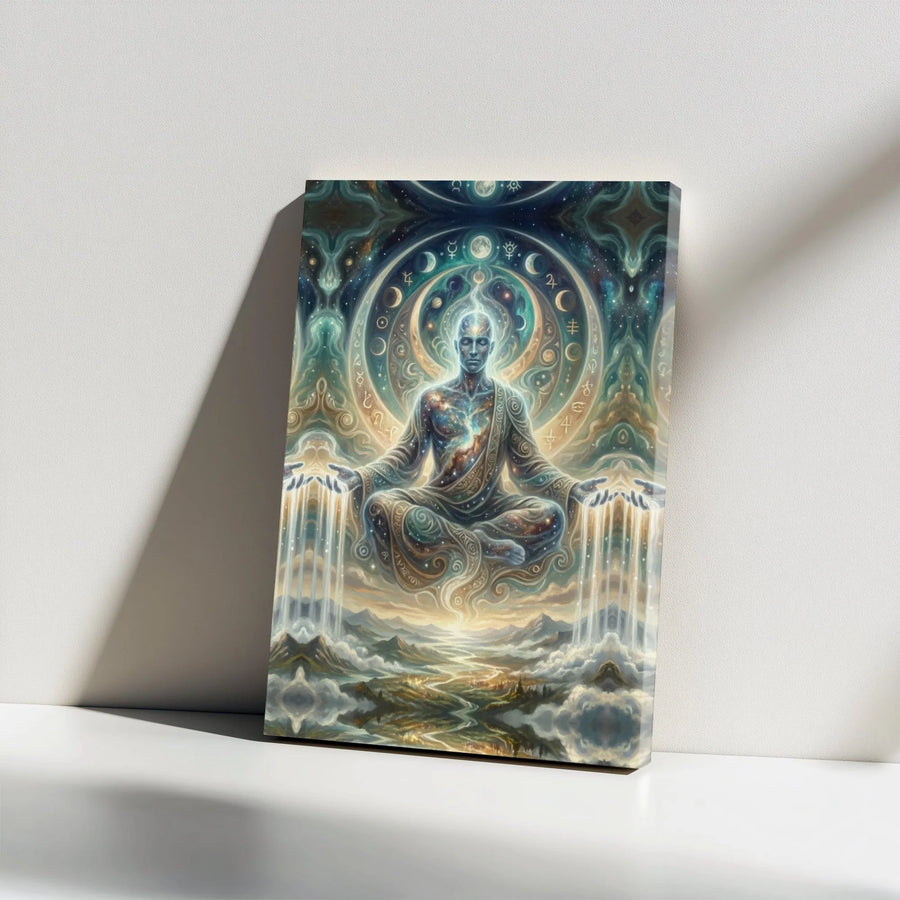 Cosmic Meditation Canvas Art | Psychedelic Celestial Buddha Wall Decor | Premium Gallery Wrapped Canvas | Spiritual Gift for Yoga Studio