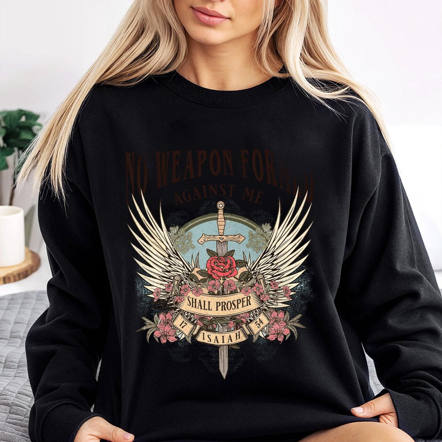 No Weapon Formed Against Me Sweatshirt | Isaiah 54:17 Bible Verse Apparel | Premium Cotton Blend Christian Gift | Unisex Religious Faith Sweater