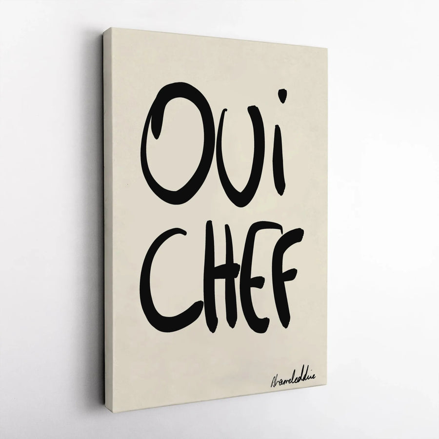 Oui Chef Wall Art Canvas | Modern Minimalist Typography Print | Premium Gallery Wrap Decor | Gift For Chef Home Kitchen Interior