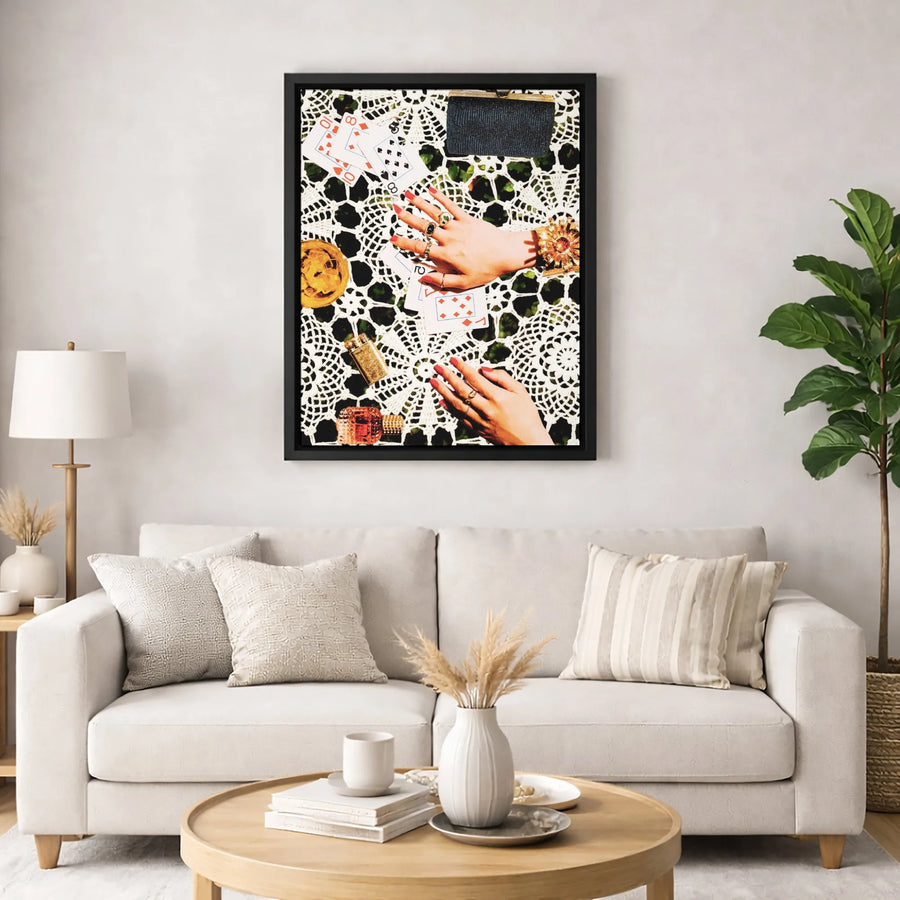 Vintage Playing Cards Wall Art | Aesthetic Poker Hands Collage | Gallery-Quality Canvas Print | Luxury Casino Decor for Home or Office