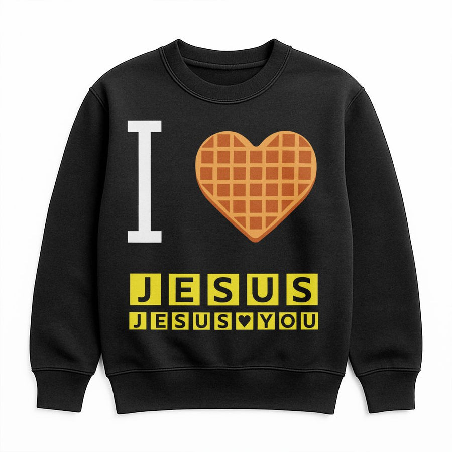 I Love Jesus Waffle Heart Sweatshirt | Faith Based Christian Graphic | Premium Cotton Blend | Religious Gift for Men and Women