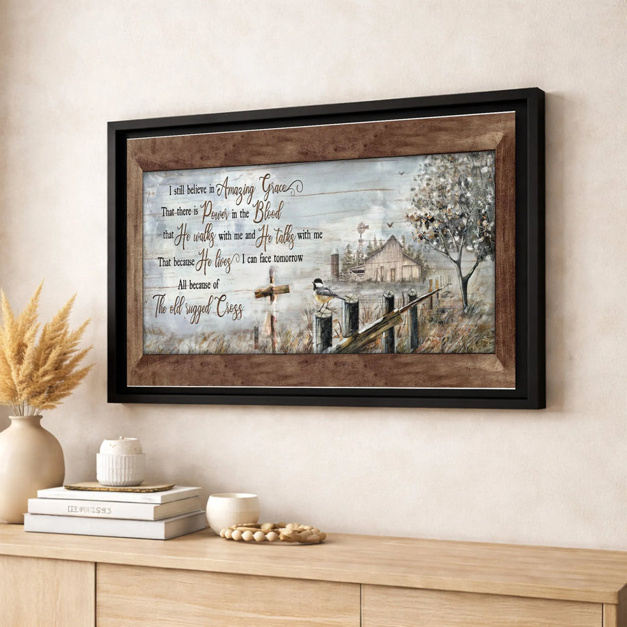 Amazing Grace Canvas Wall Art | Rustic Farmhouse Cross Print | Premium Fade-Resistant Gallery Wrap | Christian Home Decor Gift