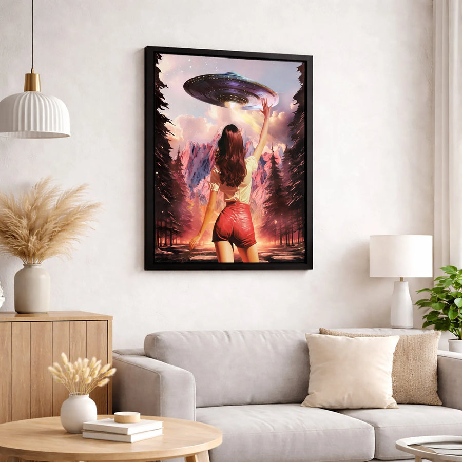 UFO Abduction Wall Art | Fantasy Forest Mountain Landscape | Premium Gallery-Wrapped Canvas Print | Surreal Space Decor Gift For Sci-Fi Lovers
