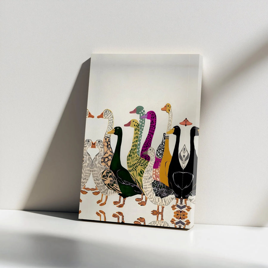 Colorful Geese Canvas Print | Bohemian Style Bird Parade Art | Gallery Quality Thick Canvas | Unique Farmhouse Kitchen Decor