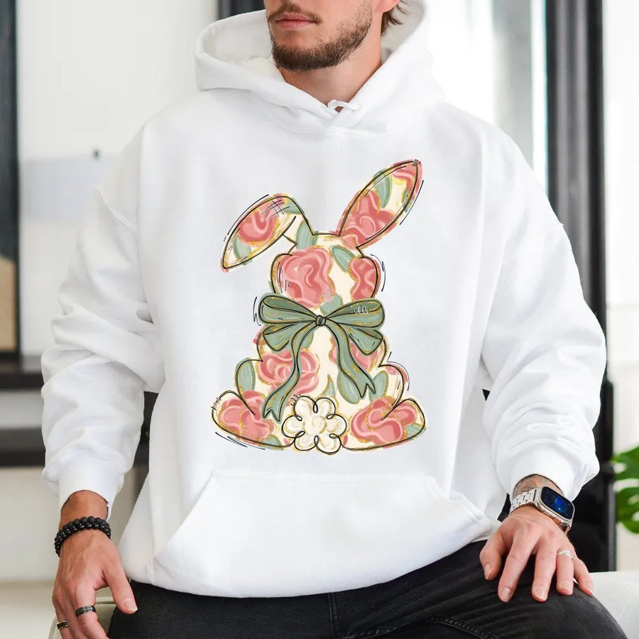 Floral Easter Bunny Hoodie | Watercolor Rabbit Spring Design | Premium Cotton Blend | Cute Holiday Gift for Women and Girls