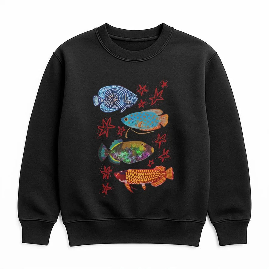 Colorful Fish Graphic Sweatshirt | Y2K Aquarium Aesthetic Tropical Fish Art | Soft Cotton T-Shirt | Trendy Streetwear Gift for Her