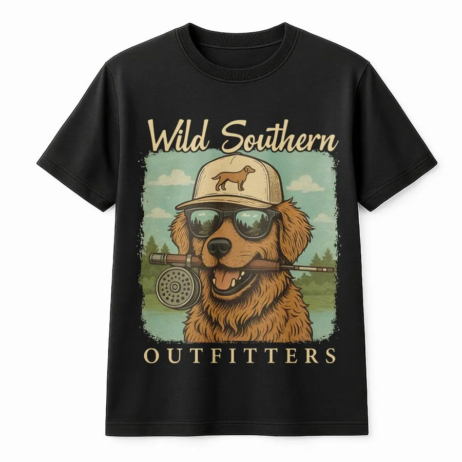 Fishing Golden Retriever T-Shirt | Retro Outdoor Wildlife Graphic | Premium Cotton Unisex Tee | Gift for Fisherman & Dog Lovers
