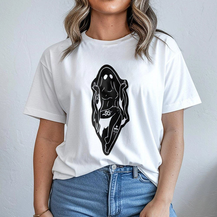 Ghost T-Shirt | Middle Finger Graphic Tee | 100% Cotton Premium Unisex Shirt | Edgy Goth Tattoo Art Apparel Gift For Men And Women