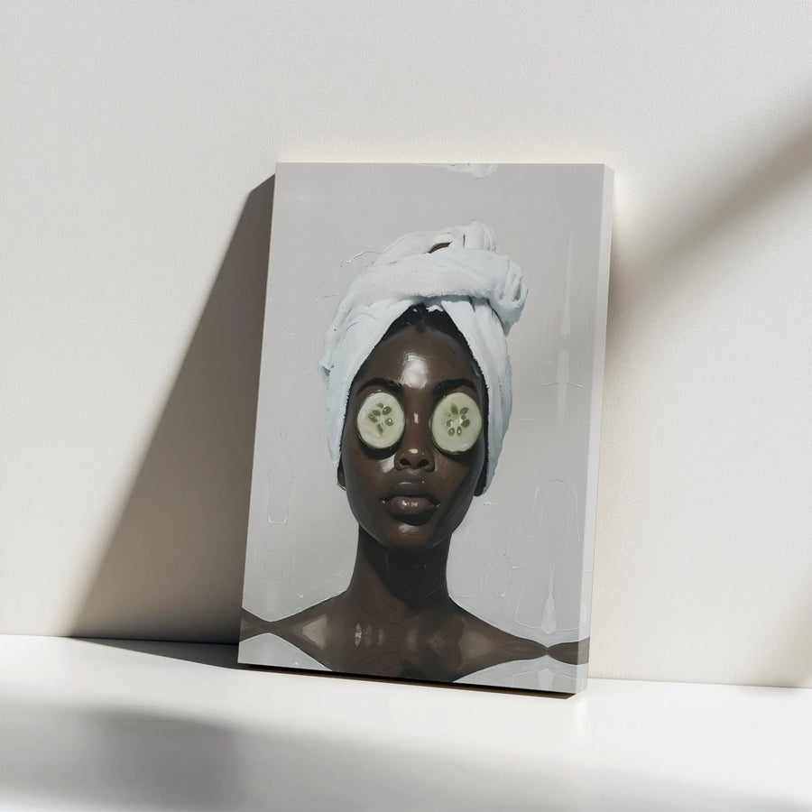 Black Woman Spa Canvas Wall Art | Relaxing Skincare Aesthetic Print | Premium Gallery Wrapped Frame | Modern Bathroom Bedroom Decor Gift