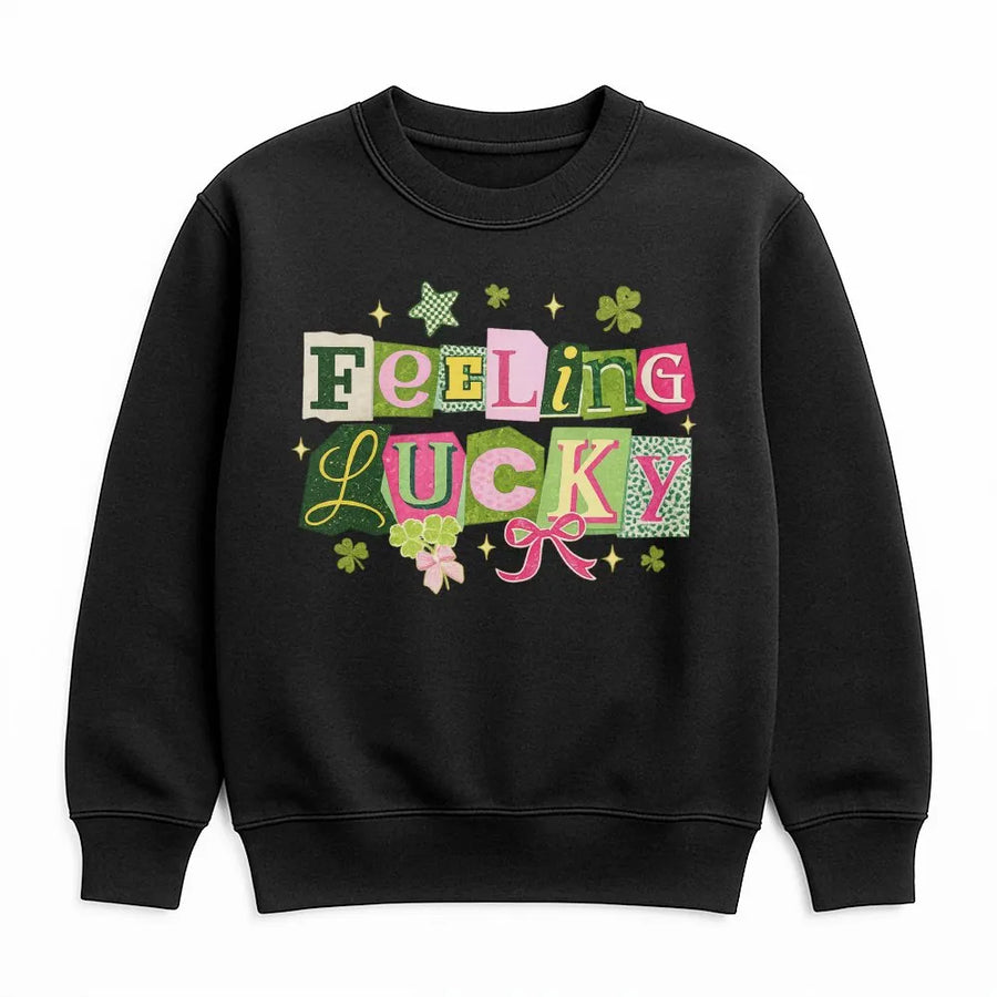 Feeling Lucky St Patricks Day Sweatshirt | Retro Coquette Shamrock Graphic | Premium Cotton Blend Crewneck | Cute Holiday Gift For Women