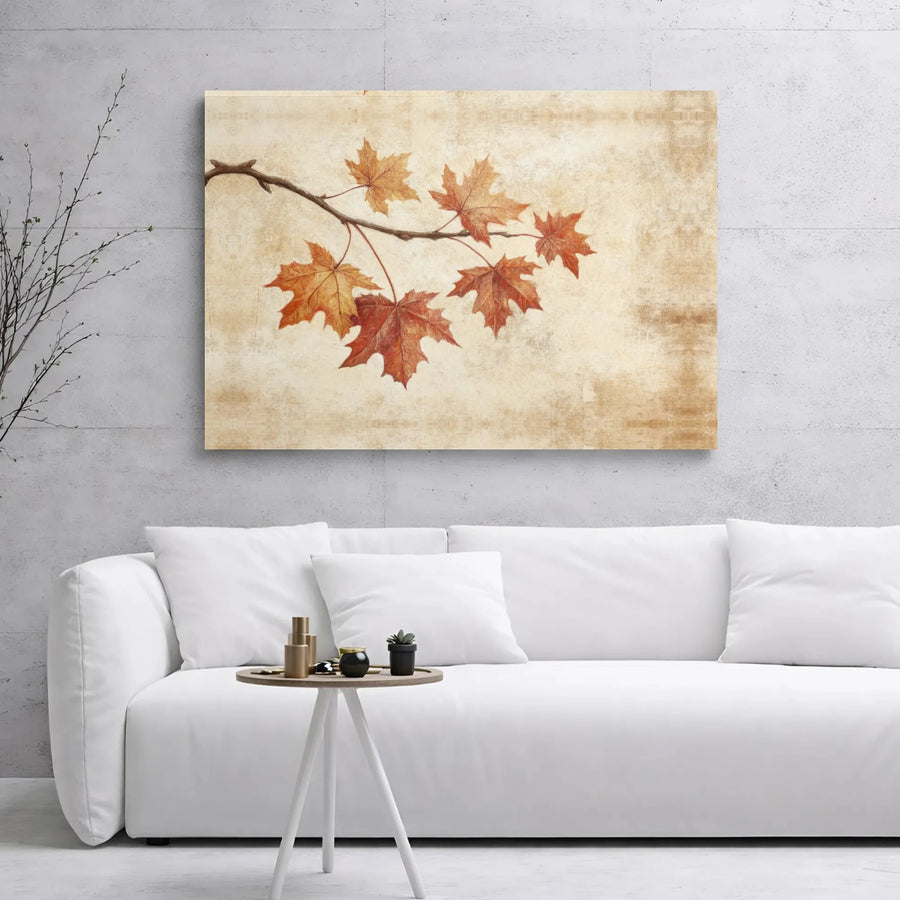 Autumn Maple Leaves Canvas Wall Art | Rustic Botanical Branch Print | Gallery Wrapped Premium Material | Fall Home Decor Gift for Living Room