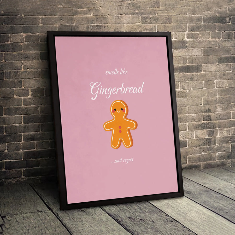 Funny Gingerbread Man Canvas Print | Smells Like Regret Holiday Wall Art | Premium Gallery Wrapped Decor | Humorous Christmas Gift For Home