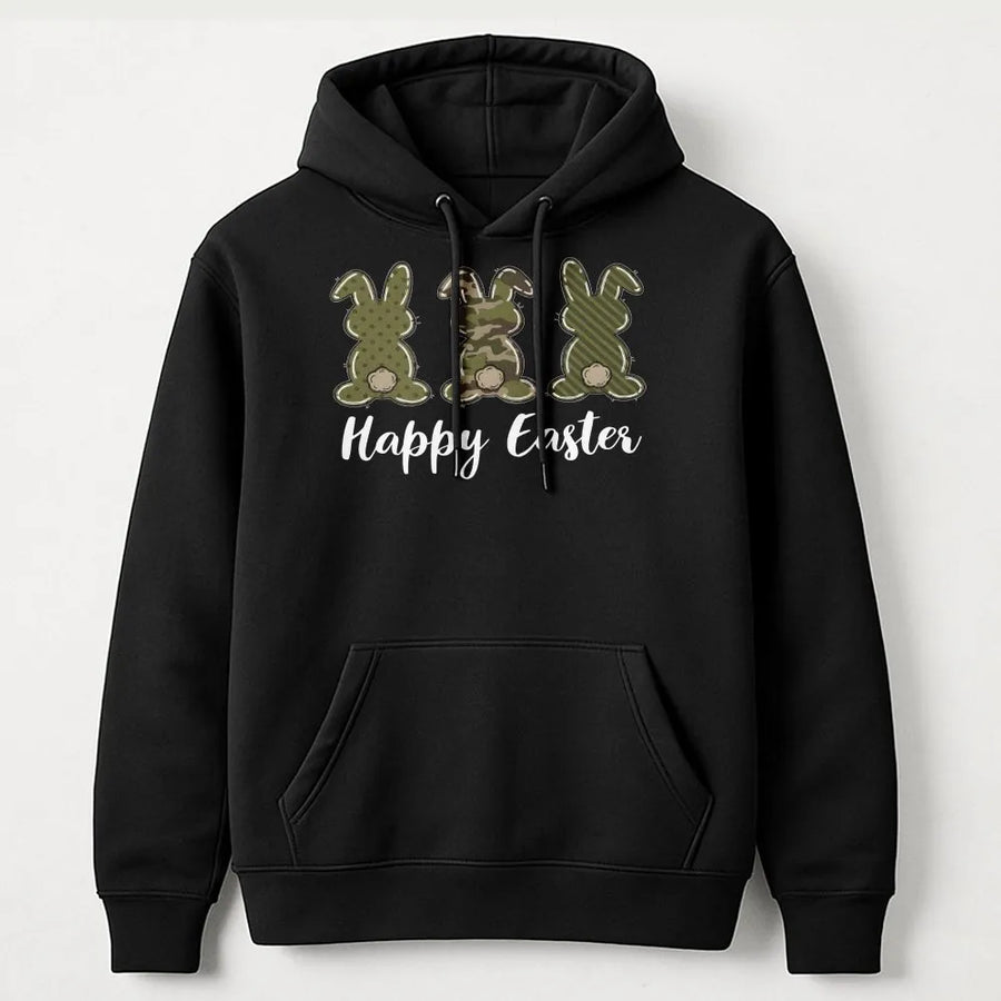 Camo Easter Bunny Hoodie | Trio Rabbit Graphic Sweatshirt | Premium Cotton-Blend Apparel | Festive Spring Gift For Women And Men