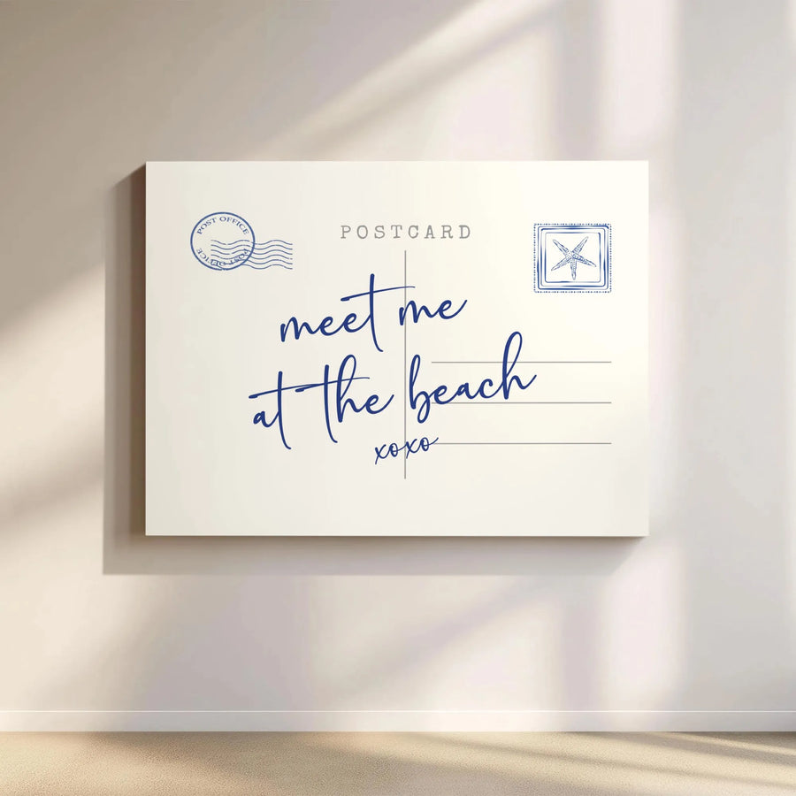 Meet Me At The Beach Canvas Print | Coastal Postcard Wall Art | Premium Gallery Wrapped Decor | Summer Aesthetic Gift for Beach Lovers