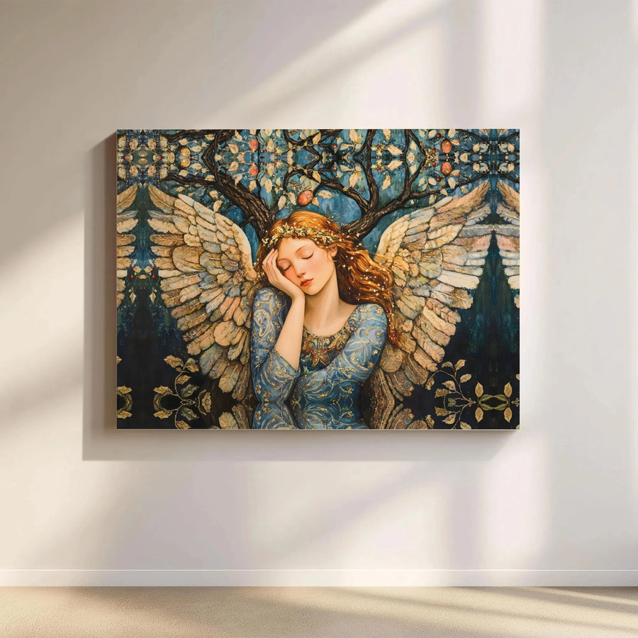 Sleeping Angel Canvas Wall Art | Whimsical Art Nouveau Fairy Print | Premium Gallery Wrap Decor | Spiritual Home Gift For Her