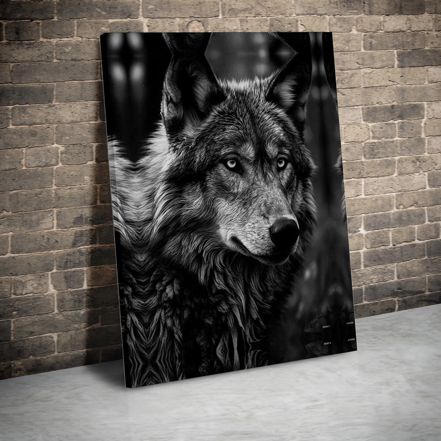 Wolf Wall Art Canvas | Black and White Wildlife Portrait | Premium Gallery Wrapped Print | Modern Nature Decor for Living Room or Office