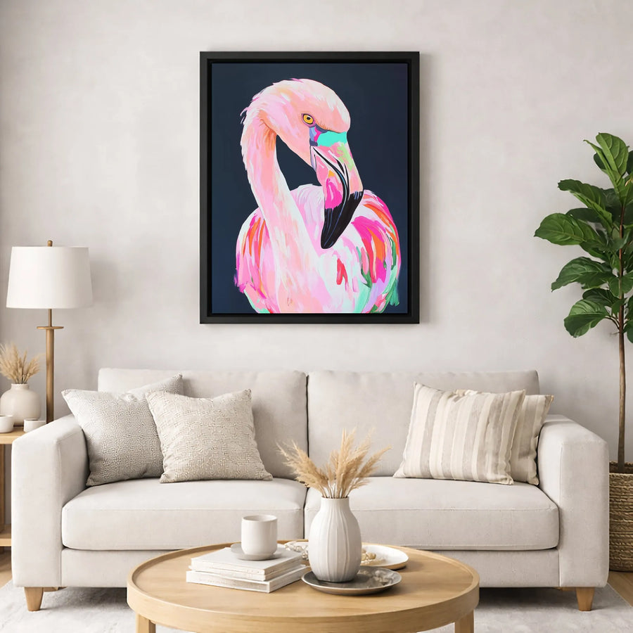 Pink Flamingo Canvas Wall Art | Colorful Abstract Bird Painting | Premium Fade-Resistant Decor | Modern Gallery Wrapped Print for Home