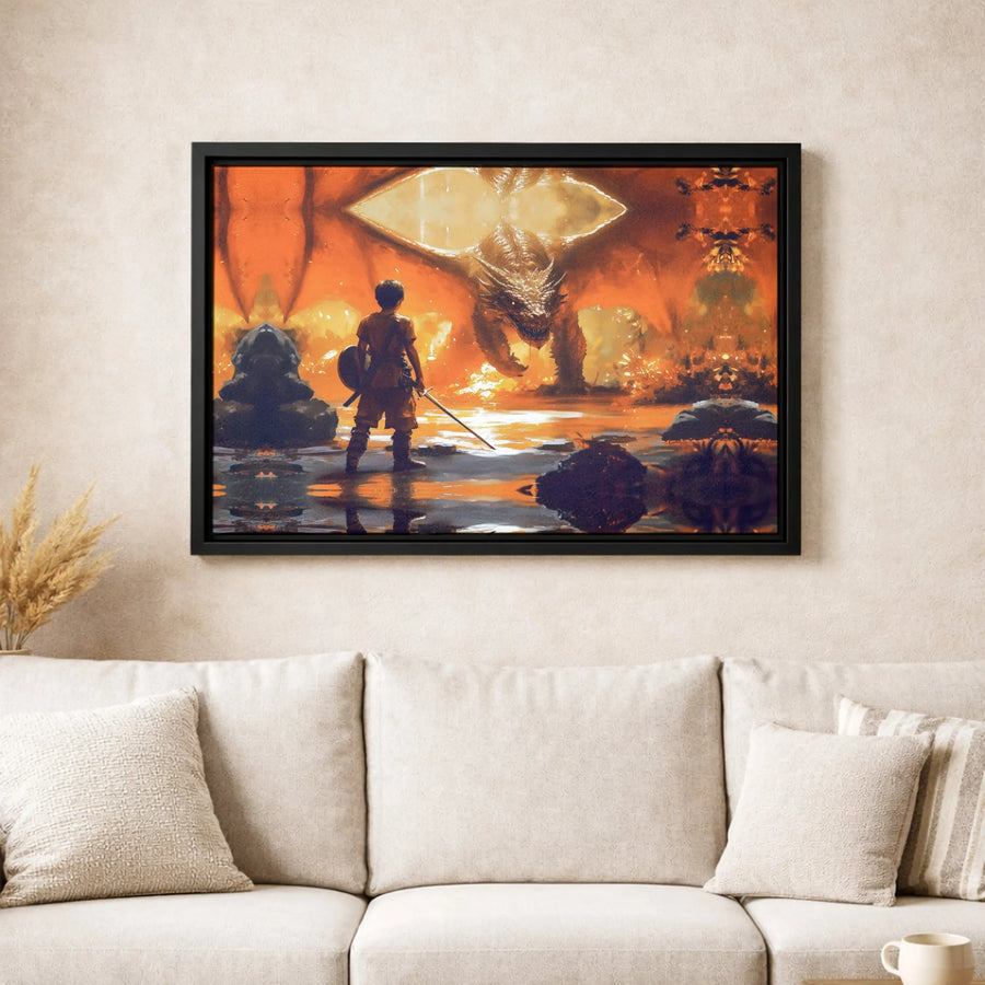 Fantasy Dragon Wall Art | Epic Warrior Knight vs Dragon Canvas Print | 1.25-Inch Gallery Wrap | Premium Decor for Bedroom Office