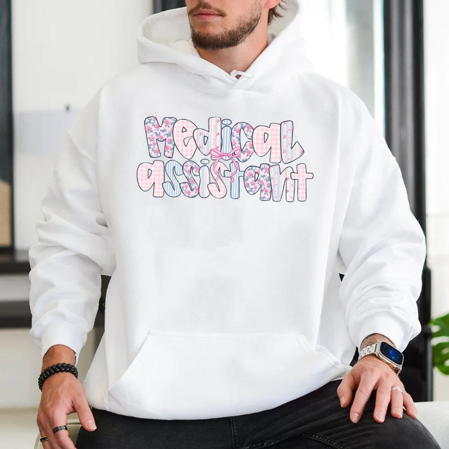 Medical Assistant Hoodie | Coquette Floral Pastel Design | Soft Cotton Blend Pullover | Gift for MA Grad & Healthcare Worker