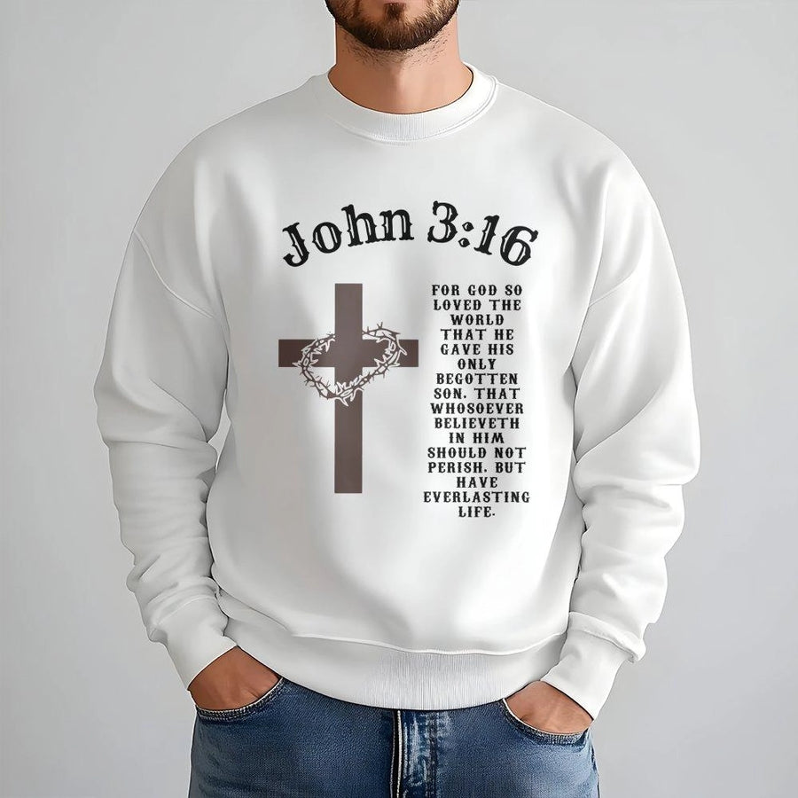 John 3:16 Sweatshirt | Christian Cross Bible Verse Graphic | Premium Cotton Blend | Faith Based Gift for Men and Women