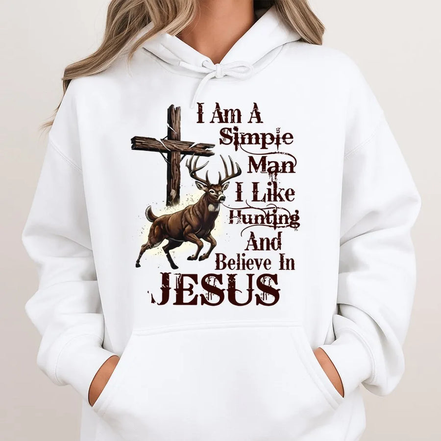 Simple Man Hunting Hoodie | Christian Deer Hunter Graphic | Premium Cotton-Poly Blend | Gift for Outdoorsmen and Religious Hunters