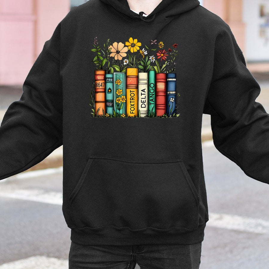 8647 Book Lover Hoodie | Floral Library Aesthetic Design | Premium Cotton Blend | Feminist Democrat Gift for Reader Women