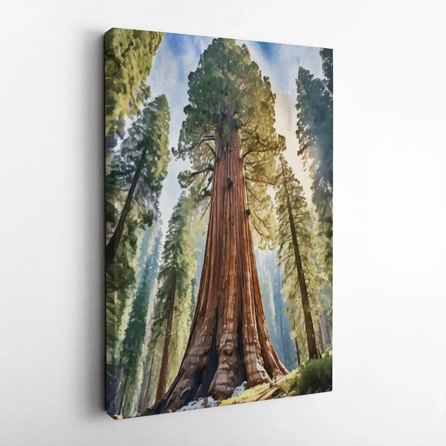 Giant Sequoia Redwood Forest Canvas Wall Art | Watercolor Nature Landscape Print | Premium 1.25-inch Gallery Wrap | Gift for Nature Lovers